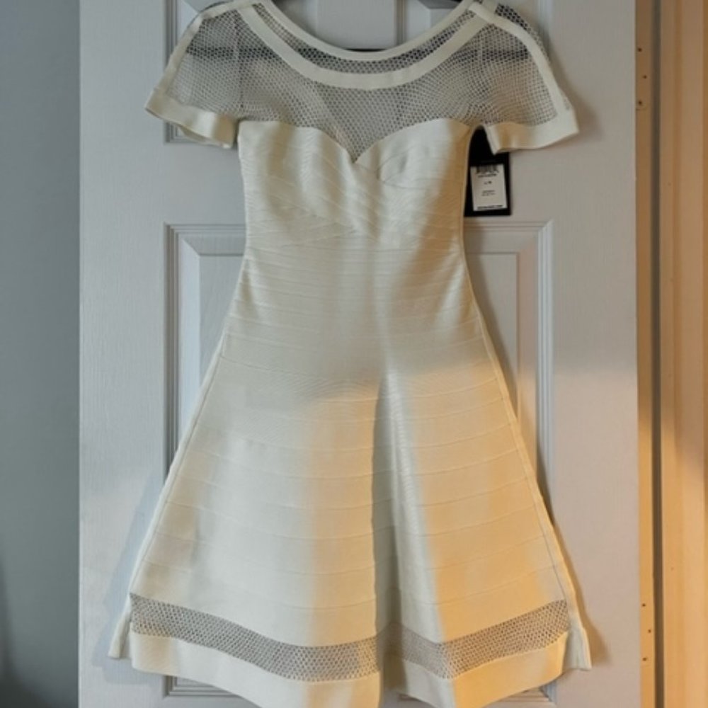 Herve Leger Agyness Mesh-Inset A-Line Dress Size XS